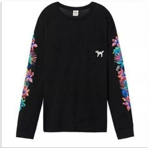 Pink VS black floral sequin campus long sleeve